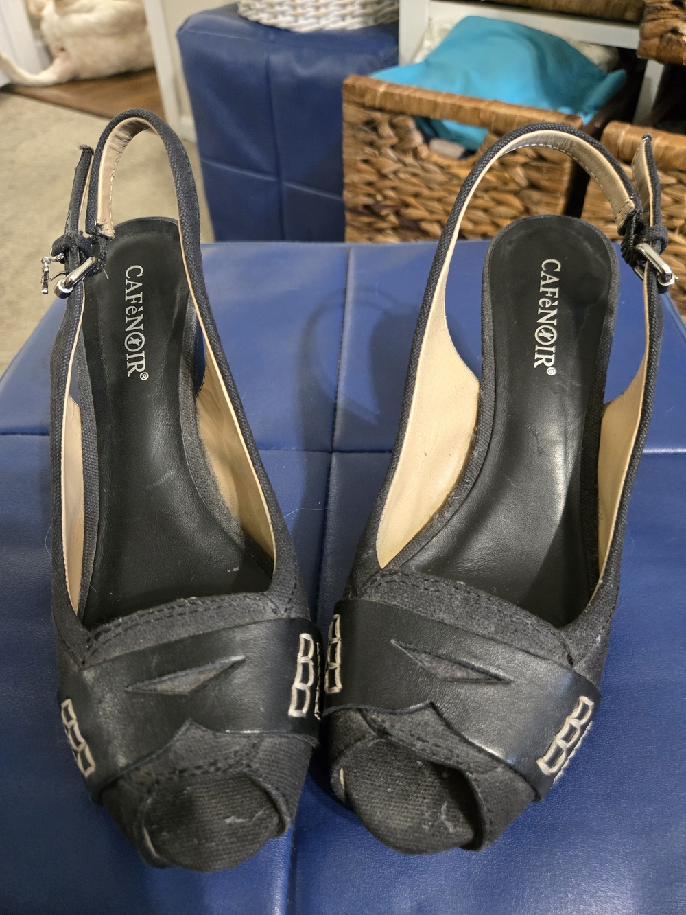 Black Slingback Peep-Toe Heels